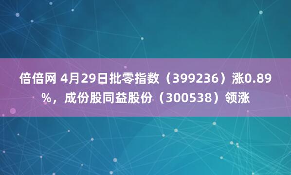 倍倍网 4月29日批零指数（399236）涨0.89%，成份股同益股份（300538）领涨